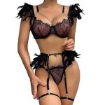Hot Night Angel Feather Lace Ultra-thin Sexy Lingerie Suit - Image 6