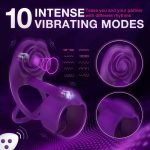 Lurevibe - 3 IN 1 Vibrating Rose Penis Ring with 10 Vibration - Image 2