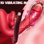 Rose Muncher 3-in-1 G Spot Vibrator Dildo with 10 Flapping & Vibrating & Licking Biting Modes - Image 4
