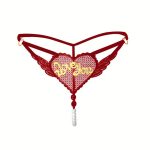"Love You" Sexy Open Crotch Mesh Underwear With Pearls - Image 7