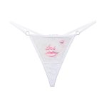 "Love" Red Lips Sexy Embroidery Mesh Women Thong with Diamonds - Image 6