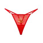 "Love" Red Lips Sexy Embroidery Mesh Women Thong with Diamonds - Image 7