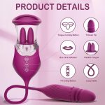 Lurevibe - Rose Sex Toy 4 In1 Tongue Licking Thrusting G Spot Vibrator Clitoral Nipple Sucker Pump Stimulator - Image 4