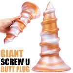 8.86‘’ AIMITEX Gold Silicone Screw Super Thick Penis Butt Plug Anal Sex Toy - Image 2