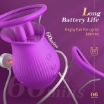 Lurevibe - Rose Romeo - 3in1 Rose Sex Toy with 2 Suction Cups Adult Toys Female Clitoral Nipple Vibrators with 10 Licking Sucking Vibrating - Image 23